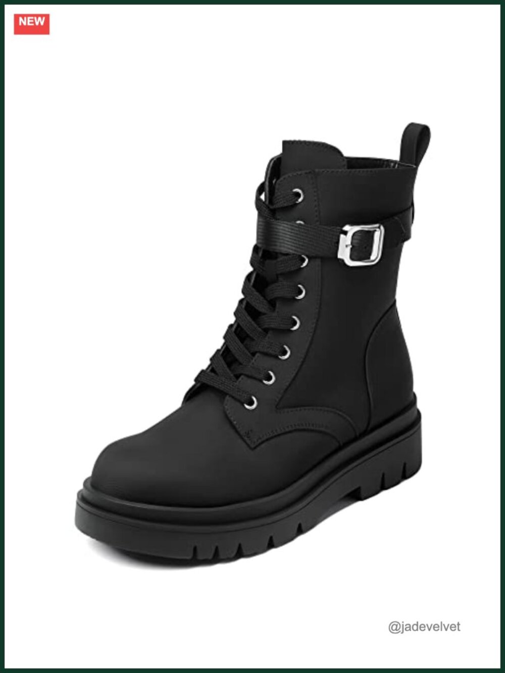 Women's Combat Platform Ankle Boots Faux Leather Side Zip Chunky Sole